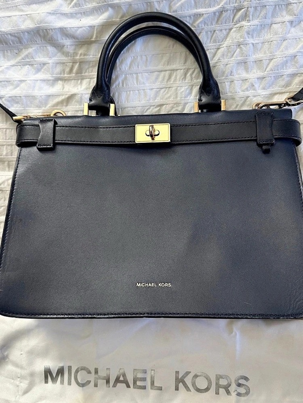 Michael Kors Rollins Large Leather Satchel navy/Black